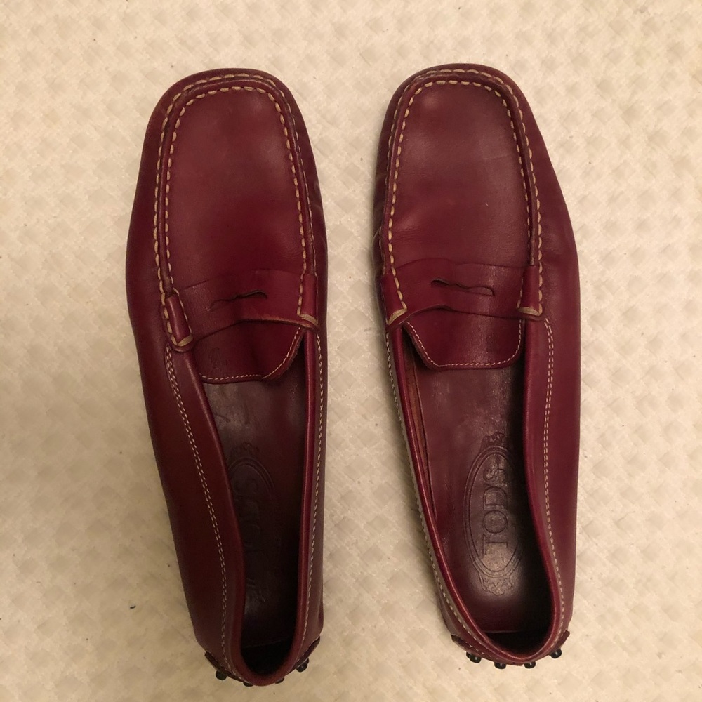 Tod’s Dark Red Gammino Leather Loafers